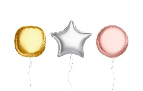 Blank colored round and star balloon flying mockup, front view Stock Illustration