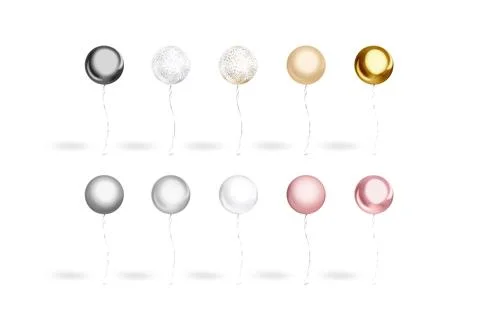 Blank colored sphere balloon flying mockup set, front view Illustrazione stock