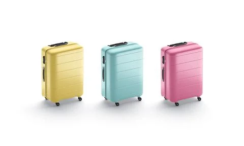 Blank colored suitcase mockup stand, side view Stock Illustration