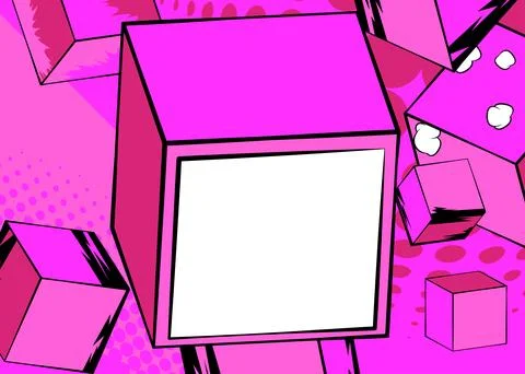 Blank comic book copy space on a pink cube shape. Comics cartoon background.. Stock Illustration