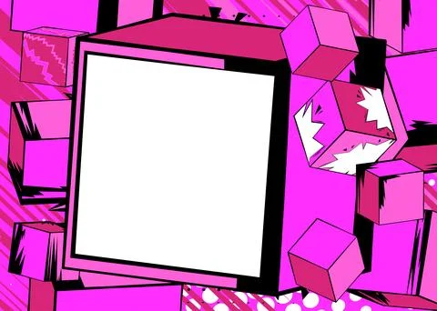 Blank comic book copy space on a pink cube shape. Comics cartoon background.. Stock Illustration