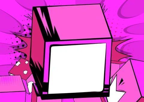 Blank comic book copy space on a pink cube shape. Comics cartoon background.. Stock Illustration