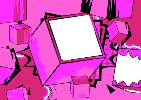 Blank comic book copy space on a pink cube shape. Comics cartoon background.. Stock Illustration