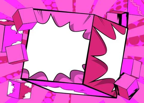 Blank comic book copy space on a pink cube shape. Comics cartoon background.. Stock Illustration