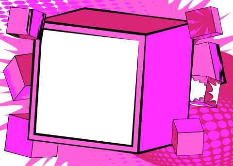 Blank comic book copy space on a pink cube shape. Comics cartoon background.. Stock Illustration