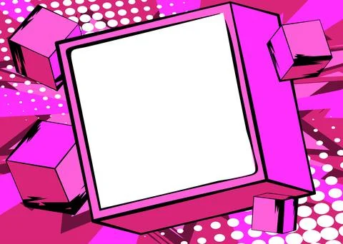 Blank comic book copy space on a pink cube shape. Comics cartoon background.. Stock Illustration