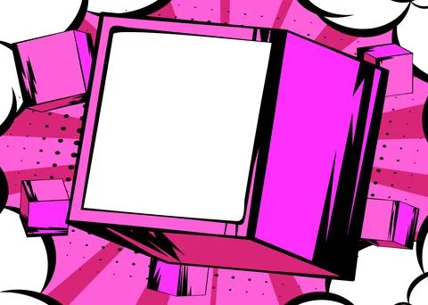 Blank comic book copy space on a pink cube shape. Comics cartoon background.. Stock Illustration