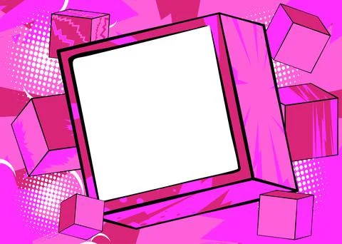 Blank comic book copy space on a pink cube shape. Comics cartoon background.. Stock Illustration