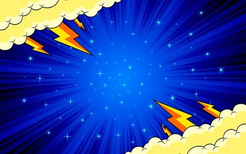 Blank comic book page background in pop art style with clouds. Stock Illustration