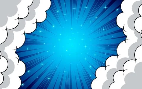 Blank comic book page background in pop art style with clouds. 스톡 일러스트