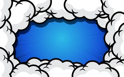 Blank comic book page background in pop art style with clouds 스톡 일러스트