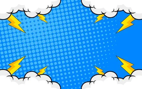 Blank comic book page background in pop art style with clouds Illustrazione stock