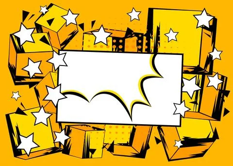 Blank comic book speech bubble background with cube shapes. Yellow comics c.. Illustrazione stock