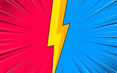 Blank comic cartoon versus background with lightning. Blank dialog backgrou.. Illustrazione stock