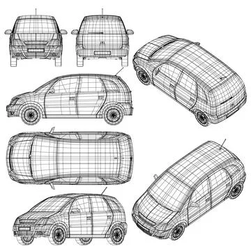 Blank compact car template branding or advertising. Car wireframe on white Stock Illustration