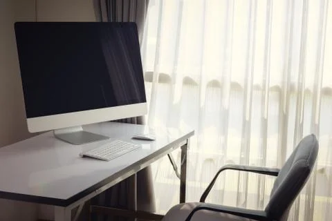 Blank computer desktop with keyboard, diary and other accesories on white tab Stock Photos