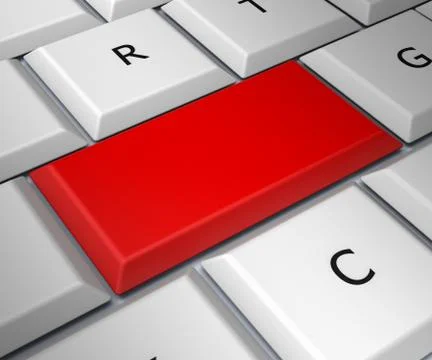 Blank computer keyboard key shows red empty copyspace online Stock Illustration