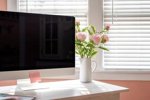 Blank computer screen in home office Stock Photos