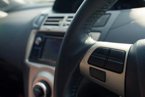 Blank control button on car steering wheel used for placed icon design Stock Photos