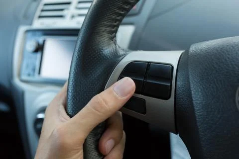 Blank control button on car steering wheel used for placed icon design Stock Photos