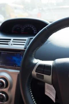 Blank control button on car steering wheel used for placed icon design Stock Photos