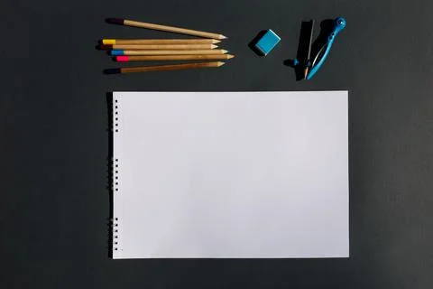 Blank copy space E- learning,Online education concept, School stationery Stock Photos