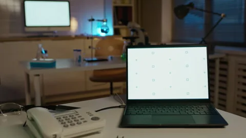 Blank Copy Space Screen on Laptop in Modern Research Laboratory Stock Footage 332358638