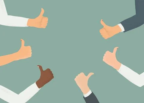 Blank copyspace surrounded by hands with thumbs up. Concept of public approva 스톡 일러스트