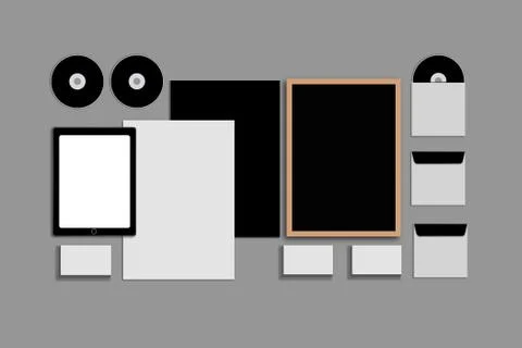 Blank Corporate ID. Set on gray background. Consist of business cards, folder Illustrazione stock
