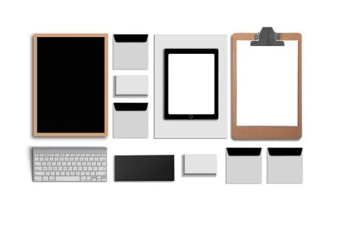 Blank Corporate ID. Set isolated on white. Consist of business cards, folder Stock Illustration
