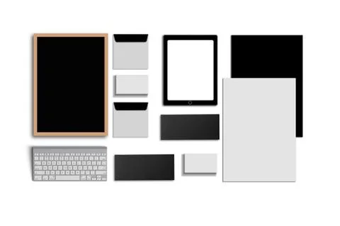 Blank Corporate ID. Set isolated on white. Consist of business cards, folder Stock Illustration