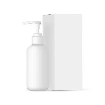 Blank Cosmetic Packaging Pump Bottle Mockup with Paper Box Side View Stock Illustration