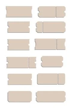 Blank coupons or empty ticket template set. Cinema, theater, concert and Stock Illustration