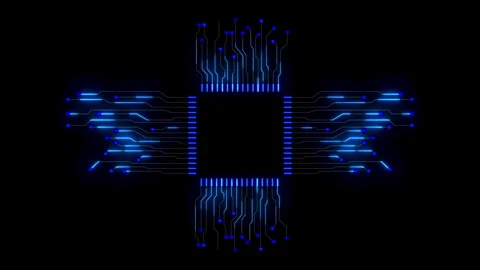 Blank CPU Block Circuit with data stream line Stock Footage 258726837