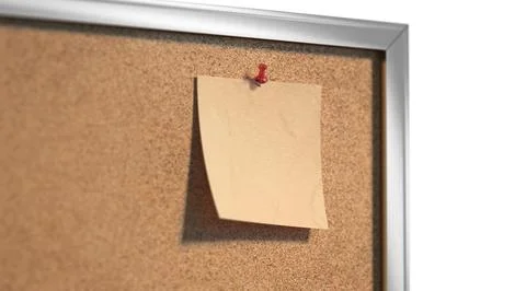 Blank craft paper note pinned cork-board mockup, depth of field Illustrazione stock