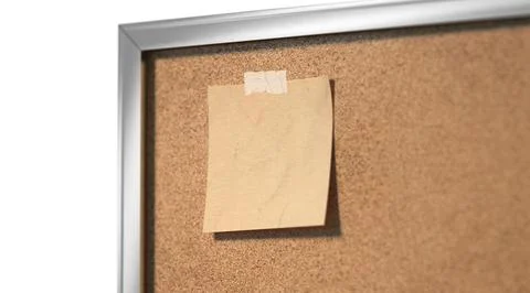 Blank craft paper note taped cork-board mockup, depth of field Stock Illustration