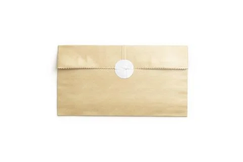 Blank craft rectangle paper bag with white sticker mockup, isolated イラスト素材