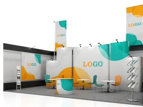 Blank creative exhibition stand design with color shapes. Booth template. Stock Illustration