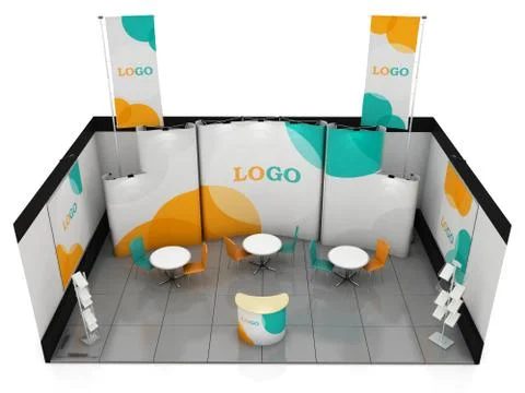 Blank creative exhibition stand design. Booth template. 3D render Stock Illustration