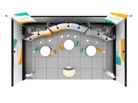 Blank creative exhibition stand design. Booth template. 3D render Stock Illustration