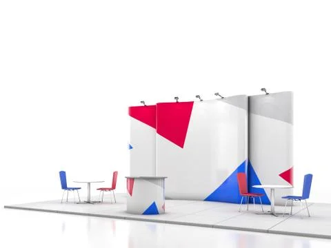 Blank creative exhibition stand design with color shapes. Booth template. 3.. Stock Illustration