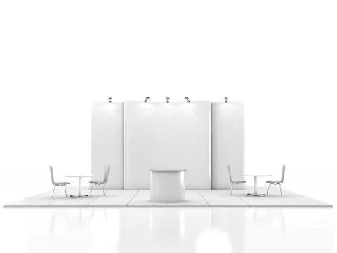 Blank creative exhibition stand design with color shapes. Booth template. 3D Stock Illustration