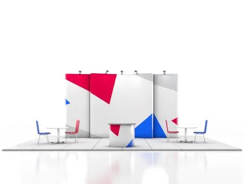 Blank creative exhibition stand design with color shapes. Booth template. 3D Stock Illustration