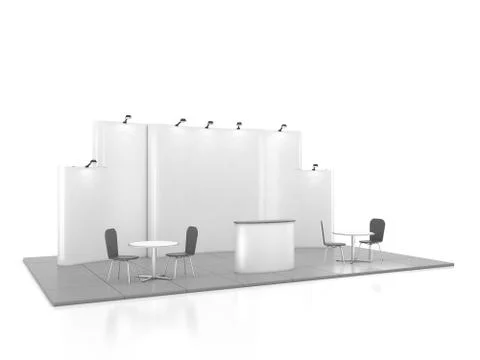 Blank creative exhibition stand design with color shapes. Booth template 01. 3D Stock Illustration
