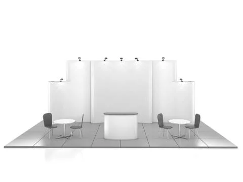 Blank creative exhibition stand design with color shapes. Booth template 01. 3D Stock Illustration