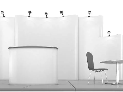 Blank creative exhibition stand design with color shapes. Booth template 01. 3D Stock Illustration