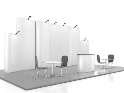 Blank creative exhibition stand design with color shapes. Booth template 01. 3D Stock Illustration