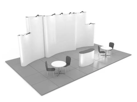 Blank creative exhibition stand design with color shapes. Booth template 02. 3D Stock Illustration