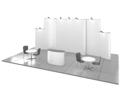 Blank creative exhibition stand design with color shapes. Booth template 02. 3D Stock Illustration