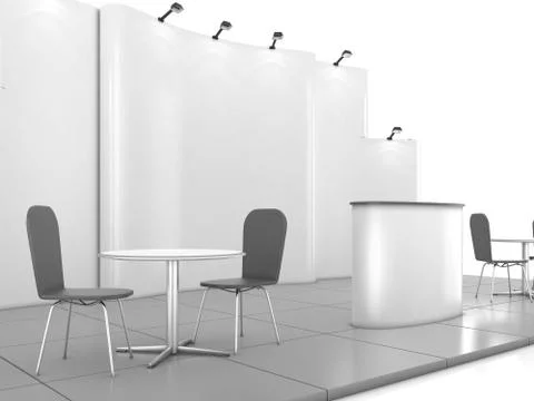 Blank creative exhibition stand design with color shapes. Booth template 02. 3D Stock Illustration